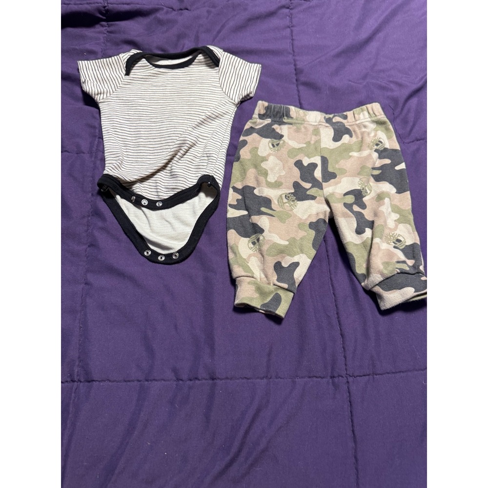 Timberland Baby Camo Joggers and Magic Years Striped Bodysuit Set 0-3M
